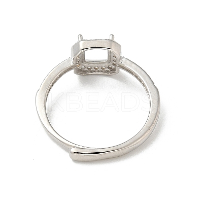 Square Brass Micro Pave Clear Cubic Zirconia Adjustable Ring Components KK-NH0001-21P-1
