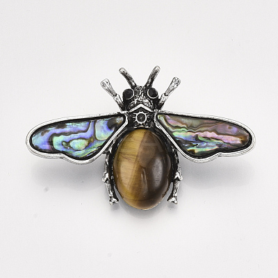 Natural Tiger Eye Brooches/Pendants G-S353-08I-1