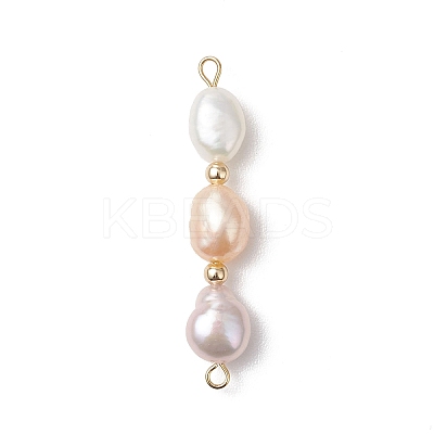 Three-Color Natural Pearl Potato Beaded Connector Charms PALLOY-JF04904-02-1