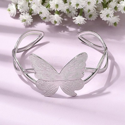 Butterfly 304 Stainless Steel Cuff Bangles for Women BJEW-A155-01P-1