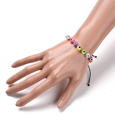 Flat Round with Evil Eye Beaded Bracelet BJEW-JB07102-01-1