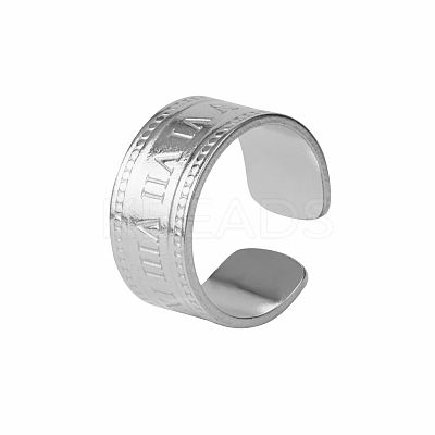 Roman Numeral 304 Stainless Steel Cuff Open Rings FC5135-2-1