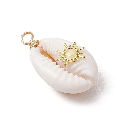 Copper Wire Wrapped Natural Cowrie Shell Pendants PALLOY-JF03554-05-1