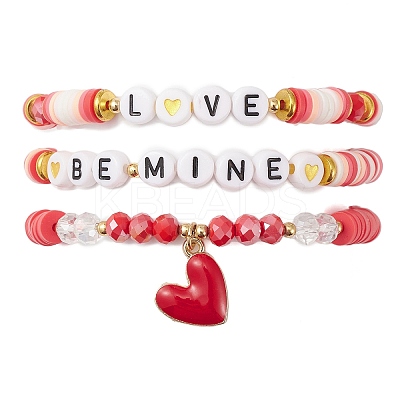 3Pcs 3 Style Polymer Clay Heishi Surfer Stretch Bracelets Set BJEW-TA00317-1