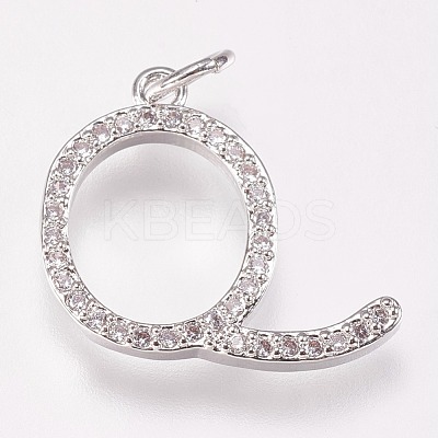 Brass Micro Pave Cubic Zirconia Letter Pendants ZIRC-A010-Q02-1