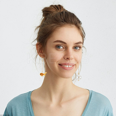2 Pairs 2 Colors Resin Fish & Glass Ball Asymmetrical Earrings EJEW-AN0002-32-1