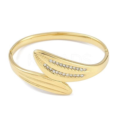 304 Stainless Steel Rhinestone Leaf Hinged Bangles for Women BJEW-C071-13G-01-1