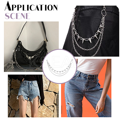 2Pcs Aluminum & Iron Spike Rivet Tassel Chains Belt AJEW-UN0002-11P-1