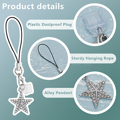 Alloy with Crystal Rhinestone Pendant Mobile Straps HJEW-OC00035-1