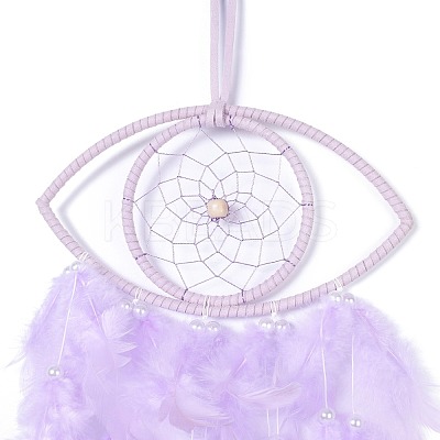 Handmade Eye Woven Net/Web with Feather Wall Hanging Decoration HJEW-K035-04B-1