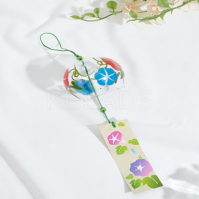 1Pc Japanese Sakura Glass Wind Chimes AJEW-LP0010-22A-1
