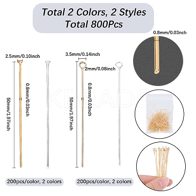 4 Sets 4 Styles Brass Flat Head Pins & Eye Pins Sets KK-SP0002-39-1