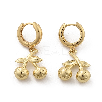 Brass Cherry Hoop Earrings EJEW-R016-04P-1