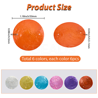 36Pcs 6 Colors Dyed Natural Capiz Shell Pendants FIND-SC0017-50-1