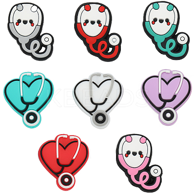 8Pcs 8 Style Stethoscope Food Grade Eco-Friendly Silicone Focal Beads SIL-SC0001-35-1