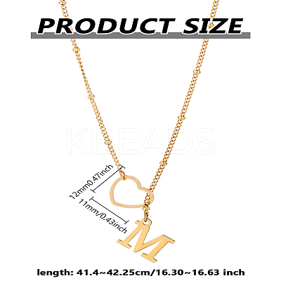 1Pc Letter & Heart Stainless Steel Lariat Necklaces for Women NJEW-LP0002-87G-M-1