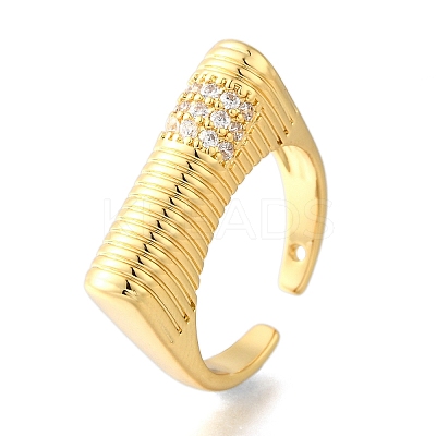Brass Micro Pave Cubic Zirconia Adjustable Open Cuff Rings for Women RJEW-K292-10G-1
