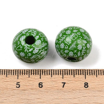 Christmas Printed Schima Wood European Beads WOOD-I015-01B-1