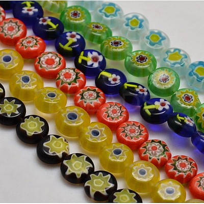 Handmade Millefiori Glass Flat Round Bead Strands LK-P011-M-1