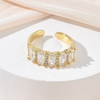 Brass Micro Pave Cubic Zirconia Cuff Open Rings for Women RJEW-L343-16G-04-1