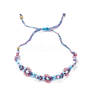 Flower Glass Seed Beaded Braided Bead Bracelets for Women Frineds BJEW-F493-10B-1