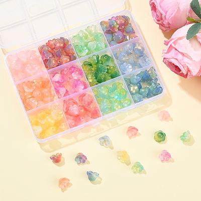 144G 12 Colors Transparent Glass Bead Caps GLAA-YW0005-26-1