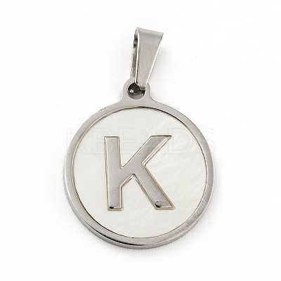 304 Stainless Steel with White Shell Pendants STAS-G268-01K-P-1