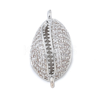 Rack Plating Brass Micro Pave Clear Cubic Zirconia Shell Shaped Connector Charms KK-A234-078P-1