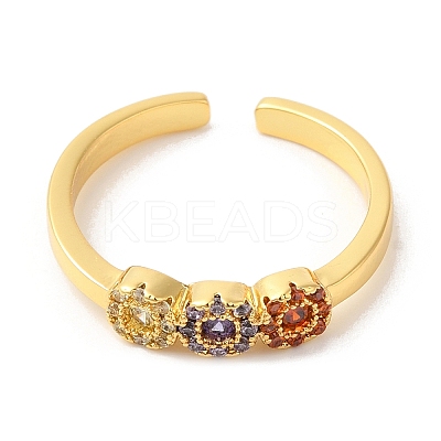 Colorful Cubic Zirconia Square Open Cuff Ring RJEW-L106-003G-1