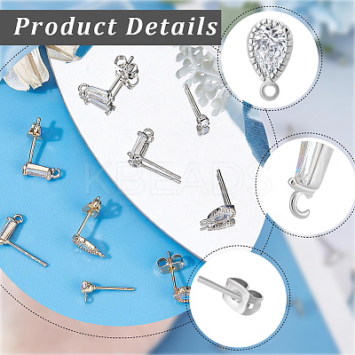 36Pcs 6 Styles Brass Stud Earring Findings KK-BBC0027-88-1