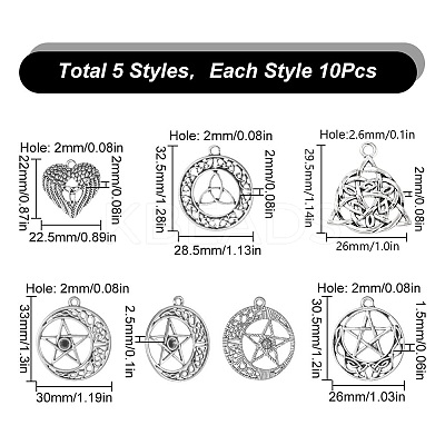 50Pcs 5 Style Tibetan Style Alloy Pendants FIND-SC0005-14-1