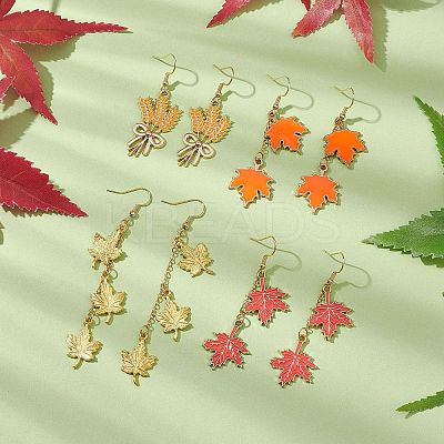 8 Pairs 8 Styles Maple Leaf Alloy Enamel Dangle Earrings EJEW-JE06137-1