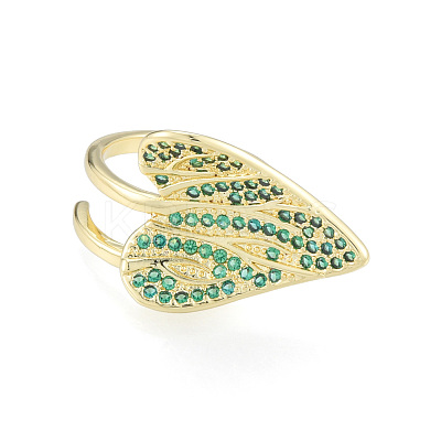 Cubic Zirconia Leaf Open Cuff Ring RJEW-N037-036-1