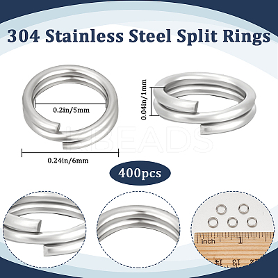 400Pcs 304 Stainless Steel Split Rings STAS-BBC0006-16B-1