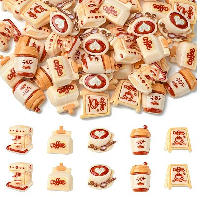 50Pcs 5 Styles Coffee Theme Opaque Resin Decoden Cabochons FIND-CJ0011-15-1