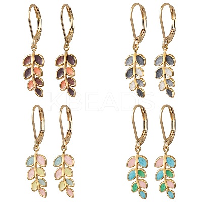 Leaf 304 Stainless Steel Enamel Leverback Earrings EJEW-JE06261-1