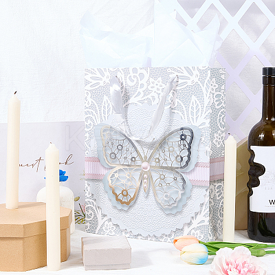 1Pc Butterfly Printed Paper Gift Bags with Ribbon Handles ABAG-SP0001-10A-1