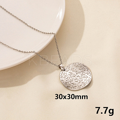 Vintage Stainless Steel Geometric Flat Round Pendant Necklace for Women AO1780-11-1