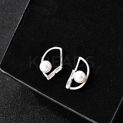 925 Sterling Silver Clear Cubic Zirconia Round Stud Earrings EJEW-L300-01P-1