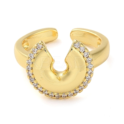 Rack Plating Brass Micro Pave Cubic Zirconia Open Cuff Rings RJEW-K266-07B-G-1