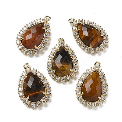 Natural Tiger Eye Faceted Teardrop Pendants G-I375-01G-21-1