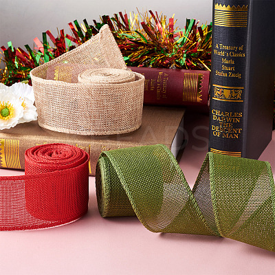 3 Rolls 3 Colors Polyester Imitation Linen Wrapping Ribbon OCOR-YS0001-02A-1
