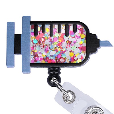 Sequin Quicksand Effect Acrylic & ABS Plastic Badge Reel AJEW-SZ0002-46D-1