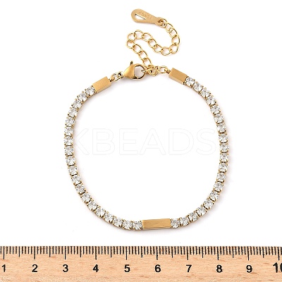 304 Stainless Steel Pave Cubic Zirconia Square Link Chain Bracelets for Women BJEW-B134-04G-1