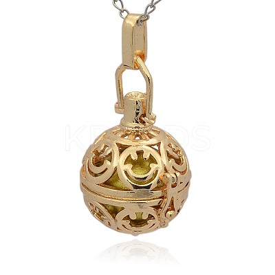 Golden Tone Brass Hollow Round Cage Pendants KK-J216-08G-1