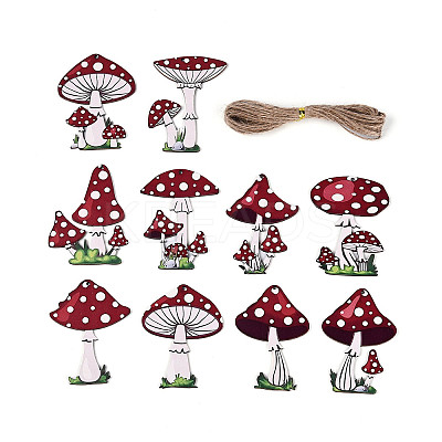 20Pcs UV Single Face Printed Wood Mushroom Pendant Decorations WOOD-N020-12-1