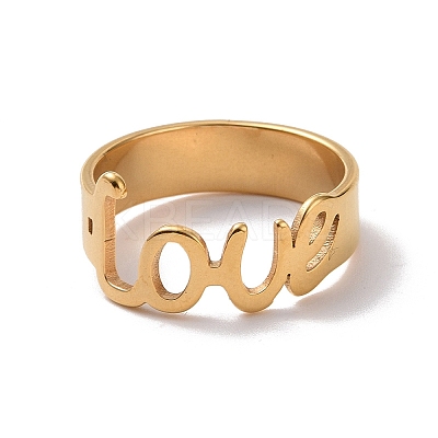Ion Plating(IP) 201 Stainless Steel Word Love Finger Ring RJEW-J051-44G-1