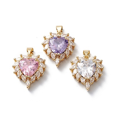 Rack Plating Brass Cubic Zirconia Pendants KK-E003-34G-1