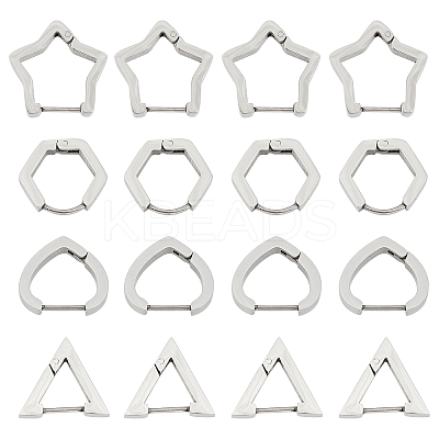 8Pairs 4 Styles 304 Stainless Steel Huggie Hoop Earrings STAS-UN0021-60P-1