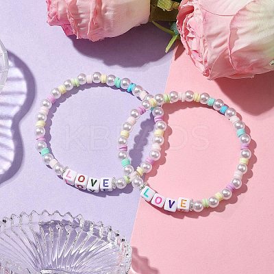 Polymer Clay & Plastic Beaded Stretch Bracelets BJEW-JB10341-1